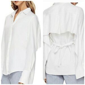 BCBGMAXAZRIA ROSITA Long Sleeve Cape Accent White Tunic Blouse Size Small
